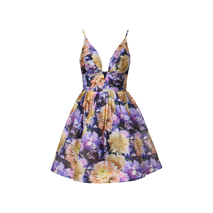 zimmermann luna v neck linen silk mini dress